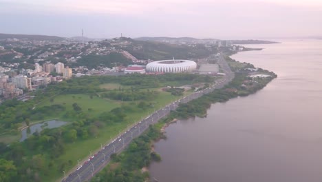 aerial 4k shot of beira-rio soccer stadium in porto alegre, brazil