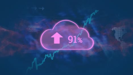 animación de la nube con un número creciente de gráficos y procesamiento de datos