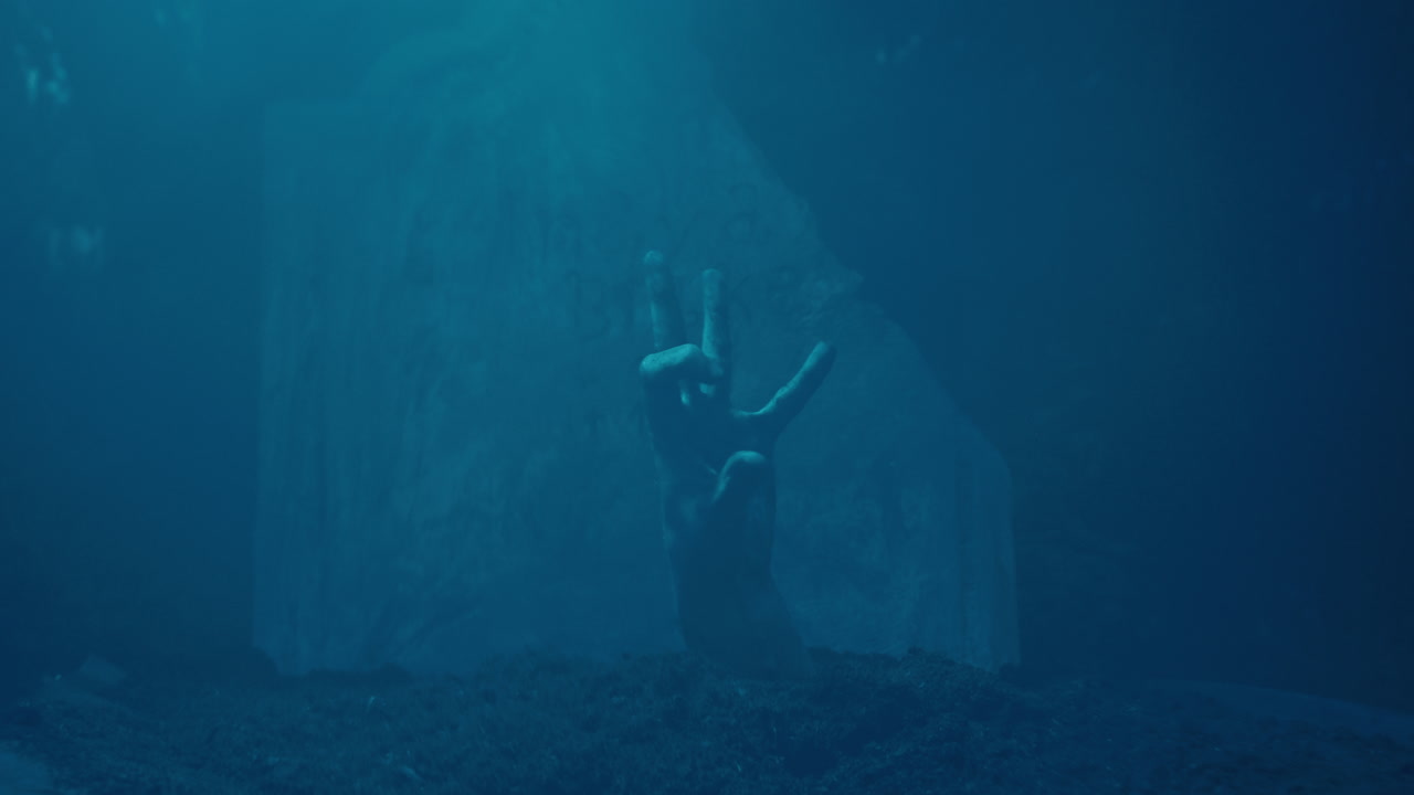 la mano de zombie sale de la tierra de la tumba