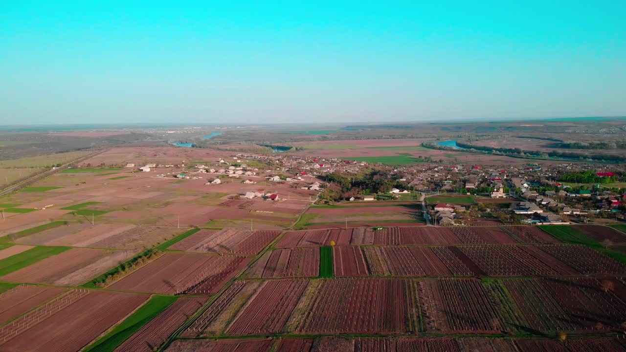 Aerial shot of Empty fields in Dubasari district of Moldova