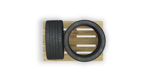 top view and turning around of sport tires put straight on a wood pallet