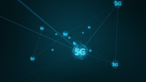 motion graphic of blue digital 5g icon and futuritic earth sphere network connection abstract background concept camera zoom out seamless loop video
