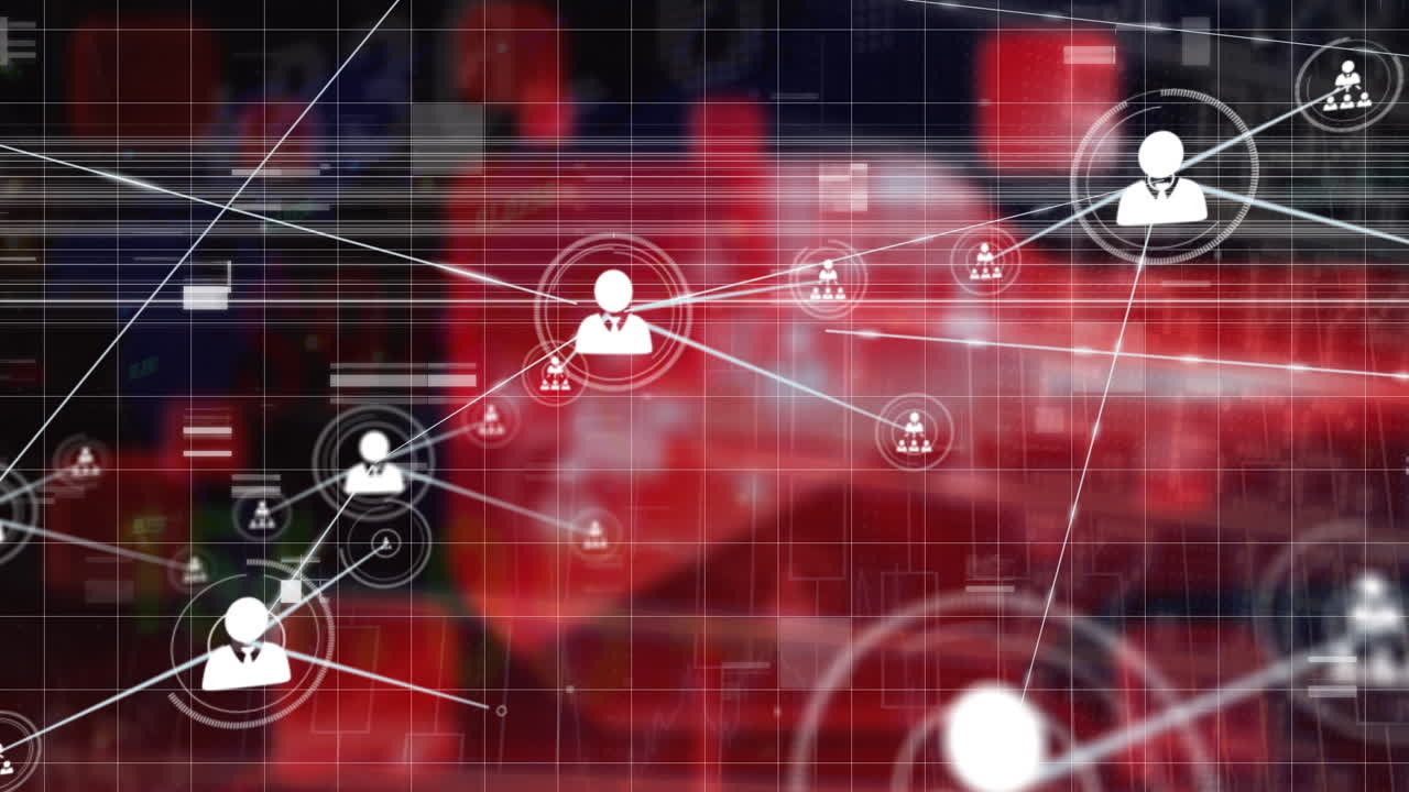 animación de la red de conexiones con iconos sobre el procesamiento de datos