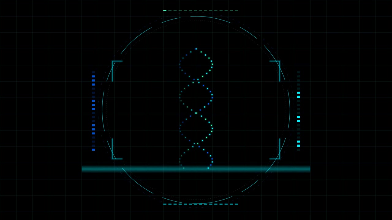 Digital DNA Helix Scanning Interface on Dark Grid Background