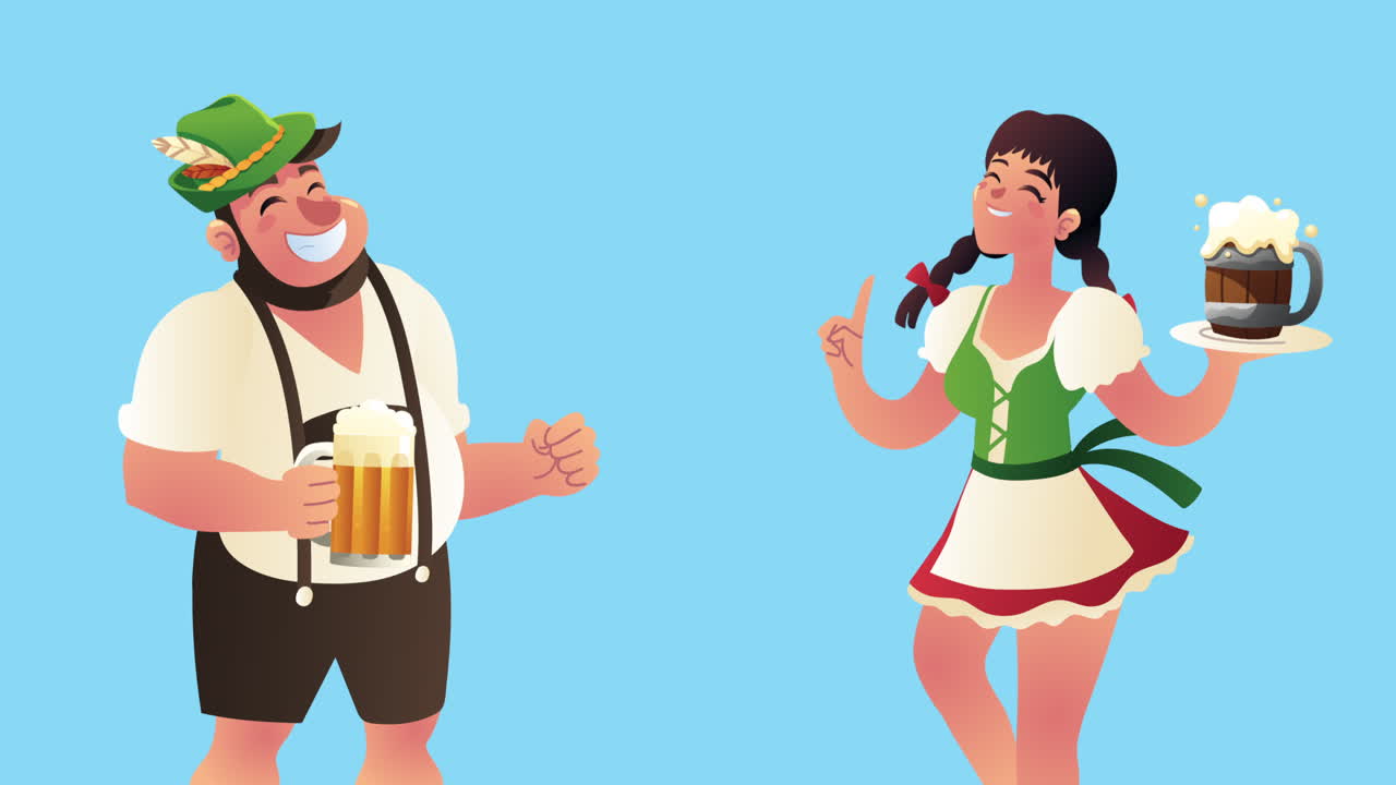 celebración de oktoberfest pareja alemana y cervezas