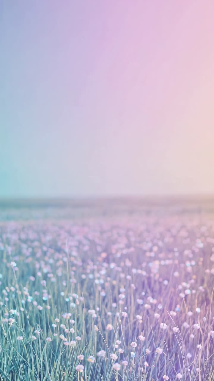 A dreamy, pastel-toned field of wildflowers captured from a low-angle, creating a serene and calming