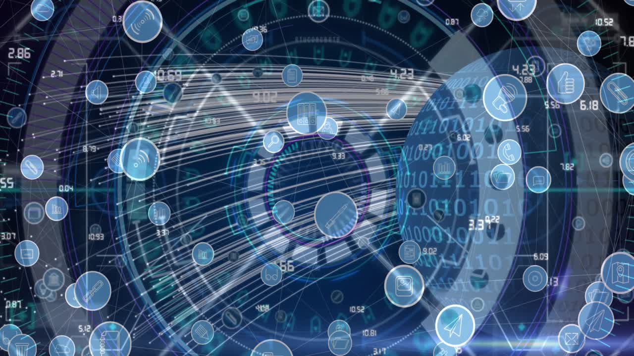 전 세계 연결, 아이콘 및 데이터 처리 네트워크의 애니메이션