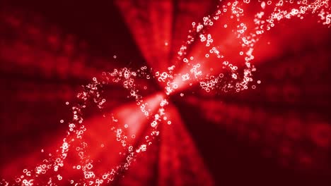 red glowing color dna floating from gene against dark background, 3d loop
