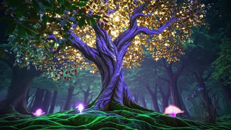enchanted forest with glowing tree