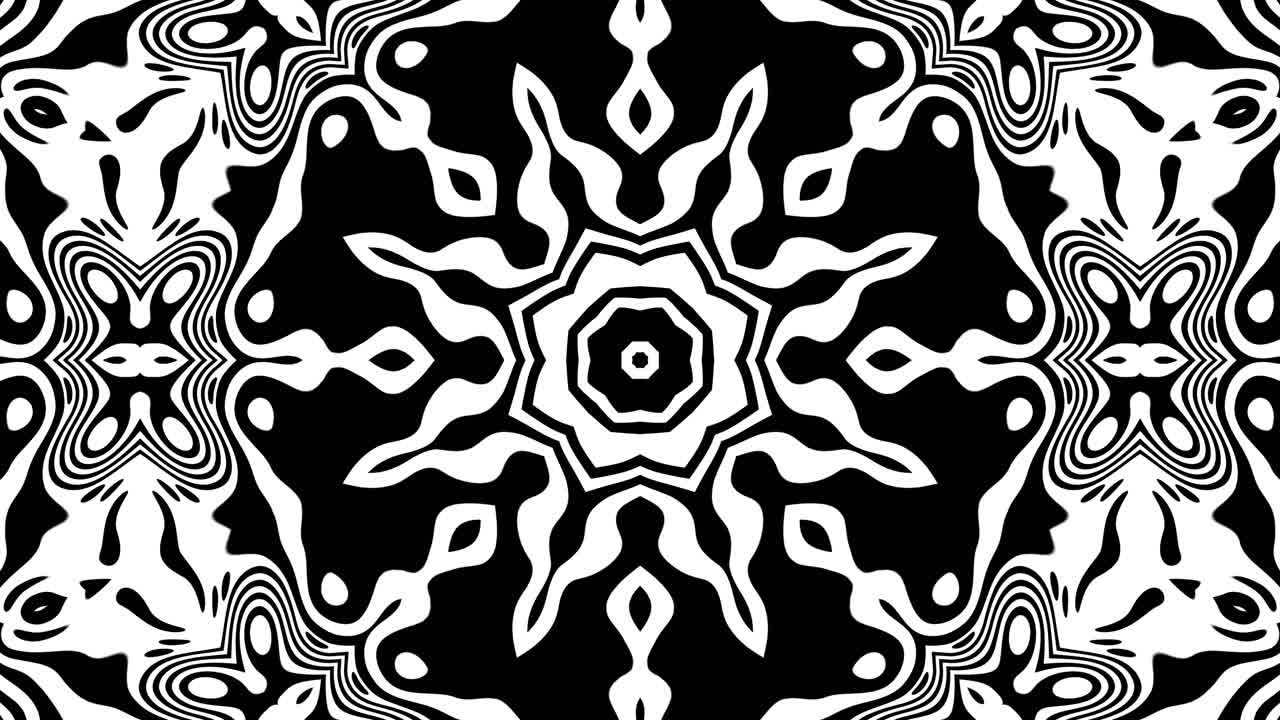Loopable Black and White Mandala Fractal Pattern with Swirling Motion - Abstract Kaleidoscope, Changing and Morphing Shapes