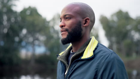 coffee cup, nature and face of black man smell
