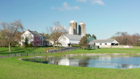 rising aerial reveals traditional american farm