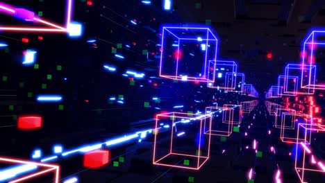 el concepto de flujo de información de alta tecnología, blockchain o túnel digital de grandes datos 3d.