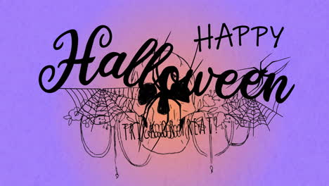 happy halloween text animation over spider webs and skull illustration