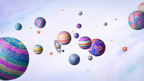 Colorful planets and stars in space