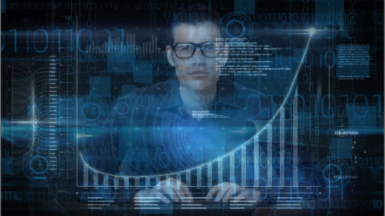 animación del hombre caucásico sobre el procesamiento de datos