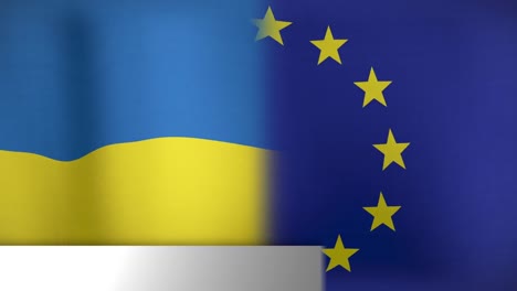 Animation-Von-Globus-Und-Fake-News-über-Der-Flagge-Der-Europäischen-Union-Und-Der-Ukraine