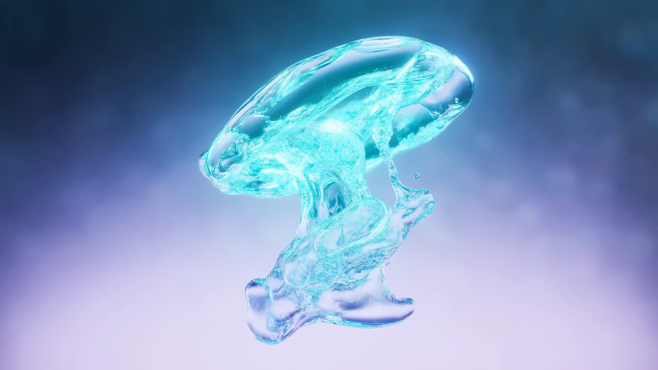 Glowing Abstract Liquid Shape Transforming into Droplets