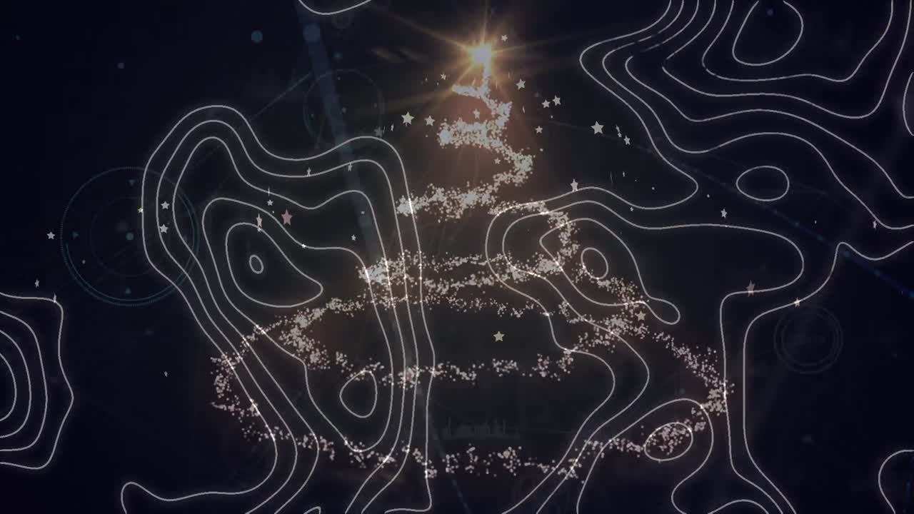 анимация световых точек по сети соединений и белых линий