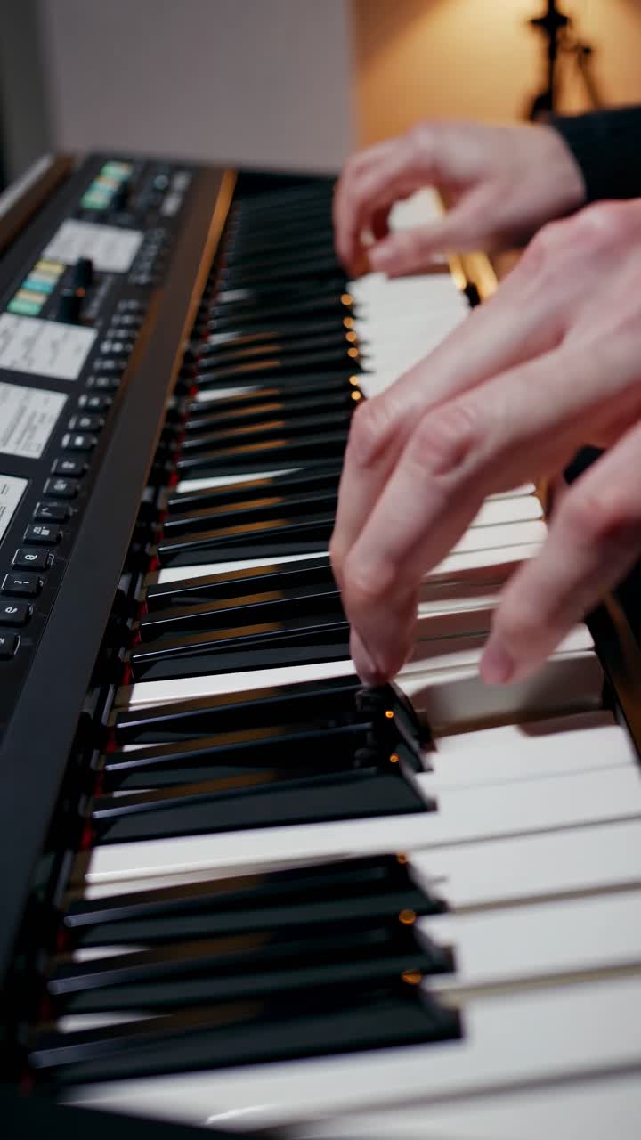Close-up of Hands Playing Digital Piano Keys