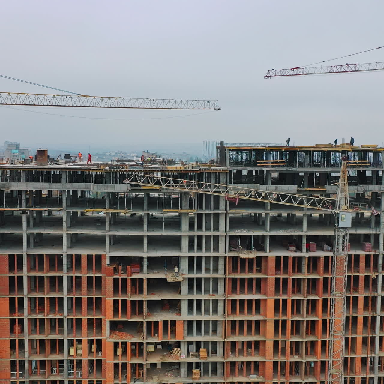 Construction of a residential apartment complex. Aerial view.