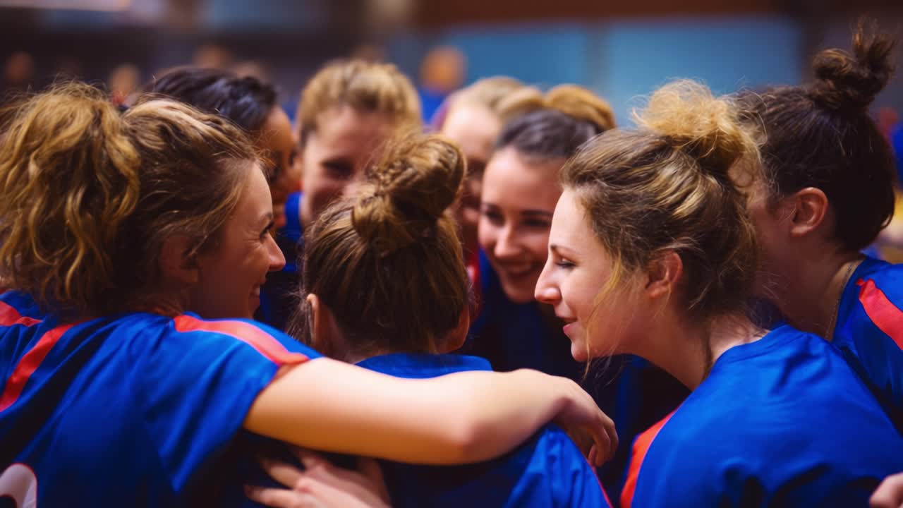 A Close-Knit Team Celebrating Their Strength and Unity: A Heartwarming Moment Among Female Athletes in a Sporty Setting, Full of Joy and Togetherness