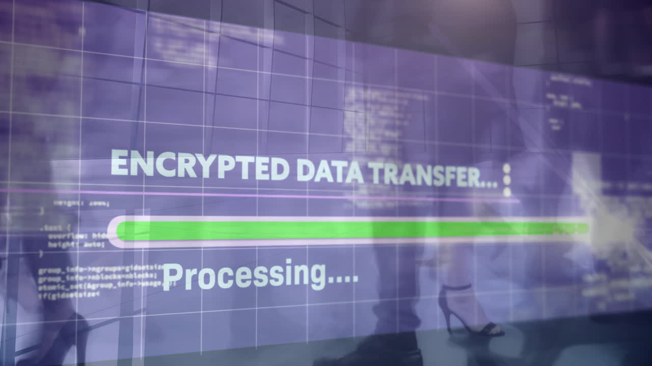 암호화된 데이터 전송과 사무실에서 는 사람들 위의 애니메이션 처리