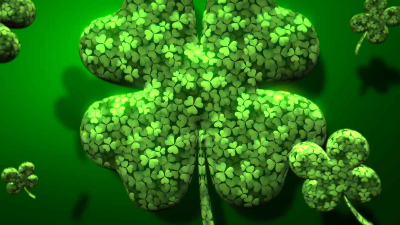 movimiento de animación tréboles verdes grandes y pequeños en el día de san patricio fondo brillante 1