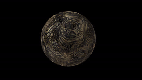 golden ball with circular topographic animated lines and particles with alpha channel