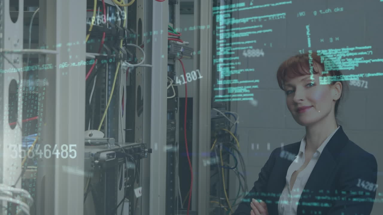 анимация обработки данных через кавказские it-женщины и компьютерные серверы