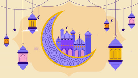 ramadan celebration with mosque and lanterns