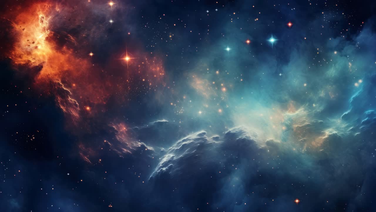 A mesmerizing cosmic scene with vibrant nebulae and stars, captured from a wide-angle perspective