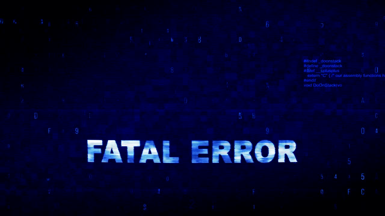 texto de error fatal ruido digital contracción glitch distorsión efecto animación de error.