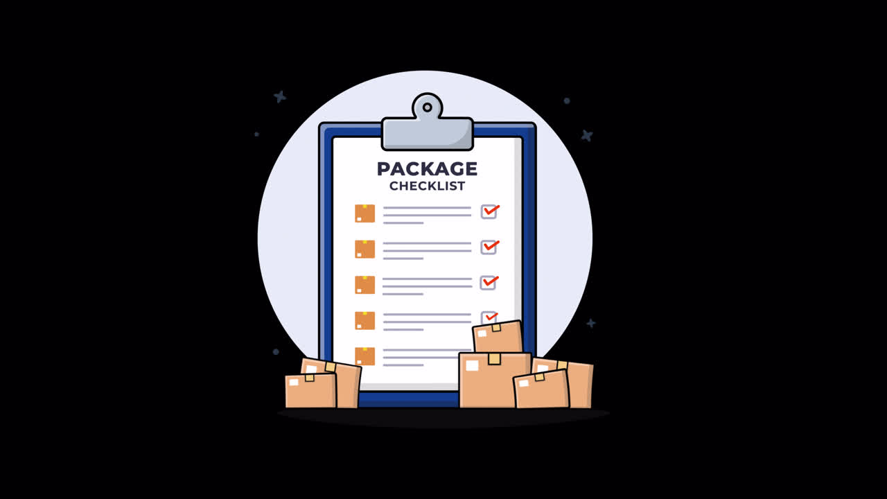 Animated Package Checklist with Delivery Boxes and Checkmarks