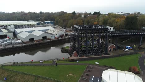 industrial victorian anderton canal boat lift aerial view river weaver landmark orbit left