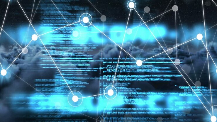 Animation of connections and data over clouds