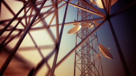 Endless-animation-of-the-uprising-side-view-of-high-communication-tower,-increasing-range-of-wireless-communication.-Cloudless-environment.-Smooth-vignetting-at-the-screen-border.-Loopable.-HD