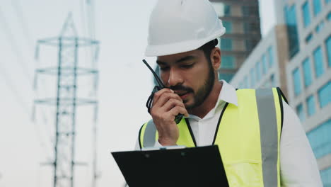 construction worker communicating on site