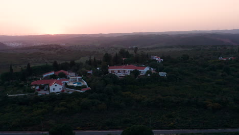 aerial: algarve landscape during sunset