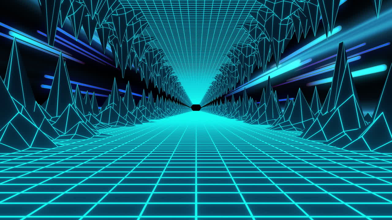 Animation of digital tunnel over blue shapes