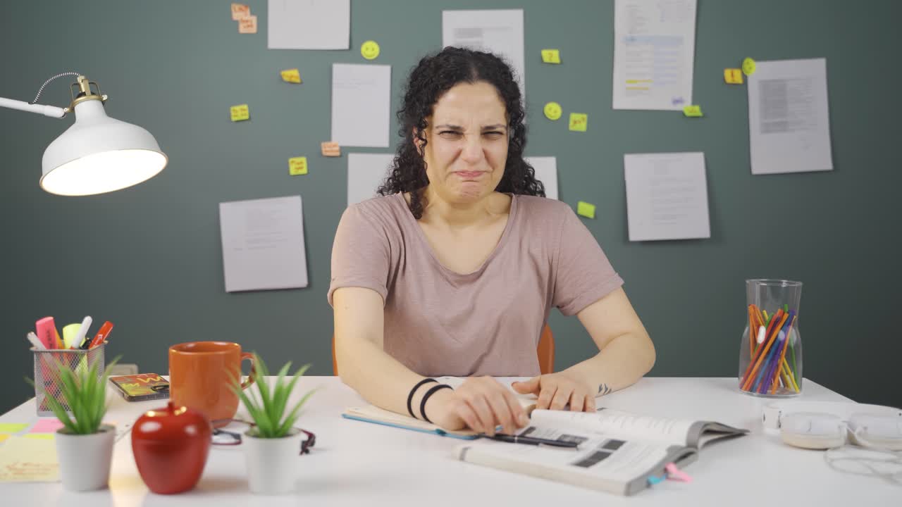 una estudiante disgustada.