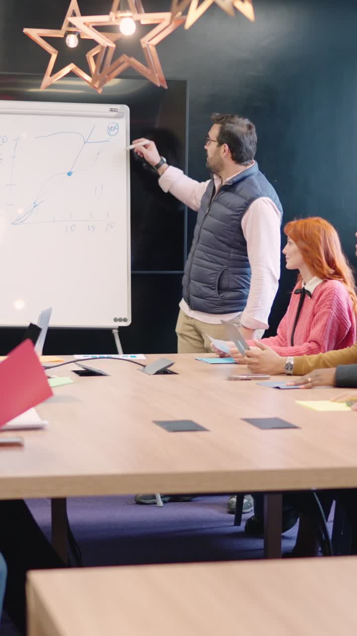 Man presenting a new project in a coworking during meeting