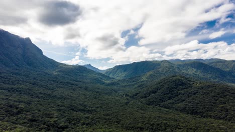 drone aerial timelapse view of summer green mountains in a amazon tropical forest in brazil