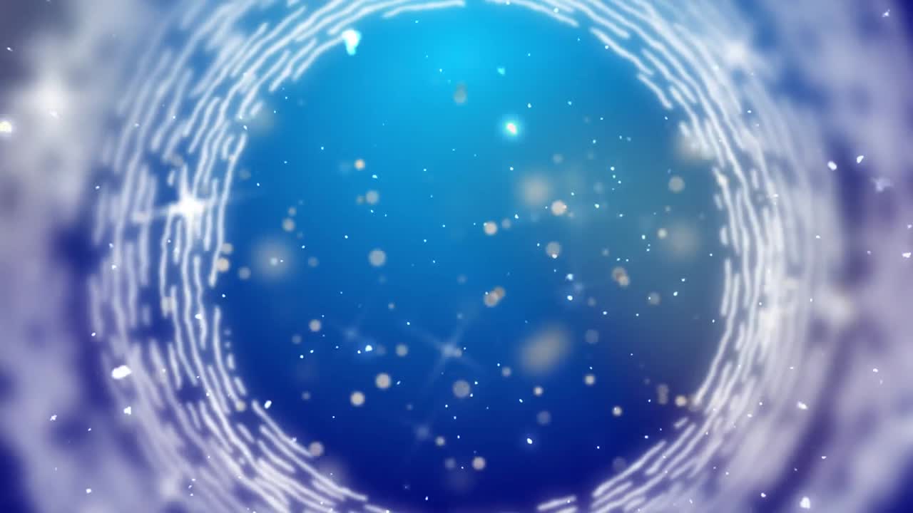 파란색 배경에 눈송이, 별 및 원의 애니메이션