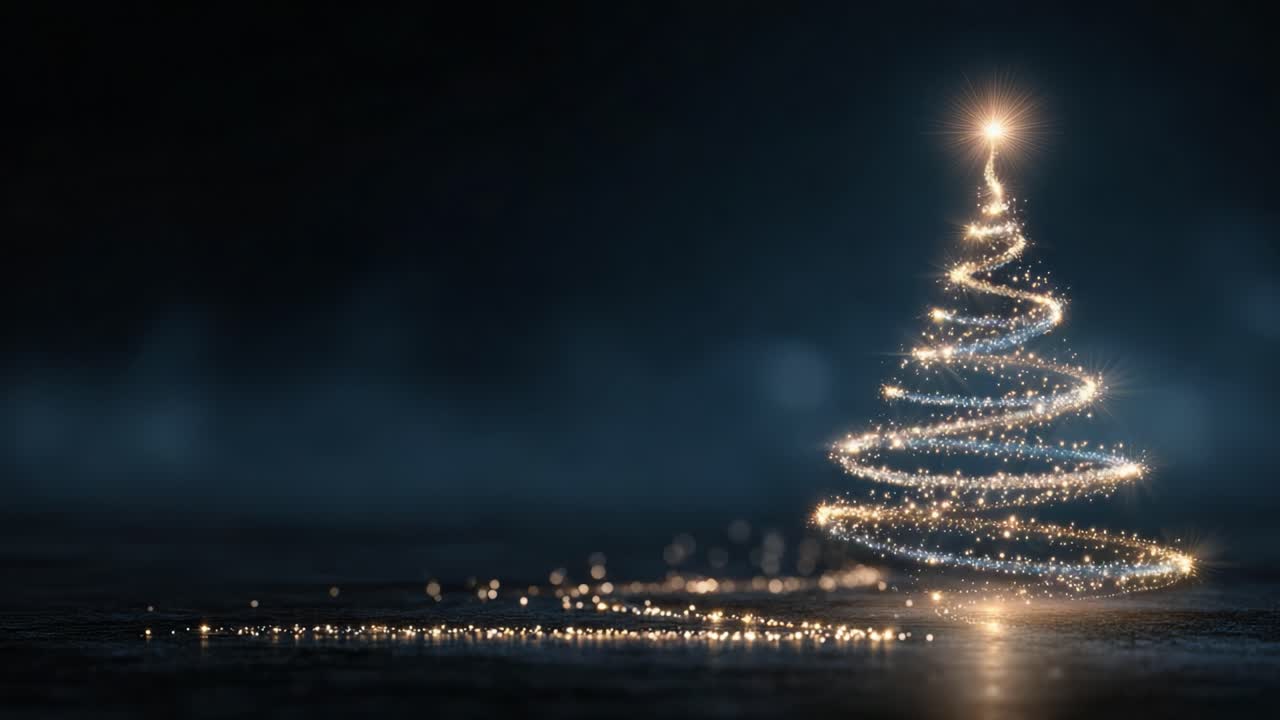 A Stunning Artistic Representation of a Christmas Tree Sparkling with Magical Lights, Glimmering in a Dimly Lit Atmosphere, Bringing Joy and Festivity to the Season