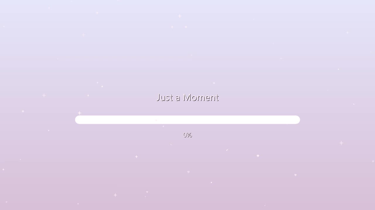 A loading screen features a progress bar and text displaying Just a Moment. The background is a smooth gradient with soft colors. The interface indicates ongoing processing