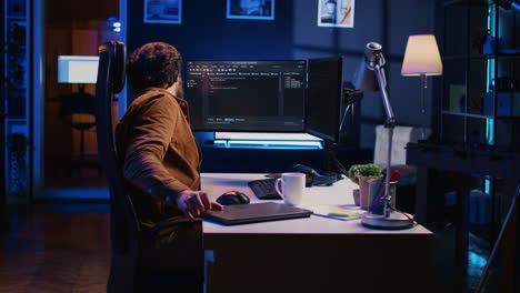 diseñador de software terminando el trabajo remoto, empacando la mochila