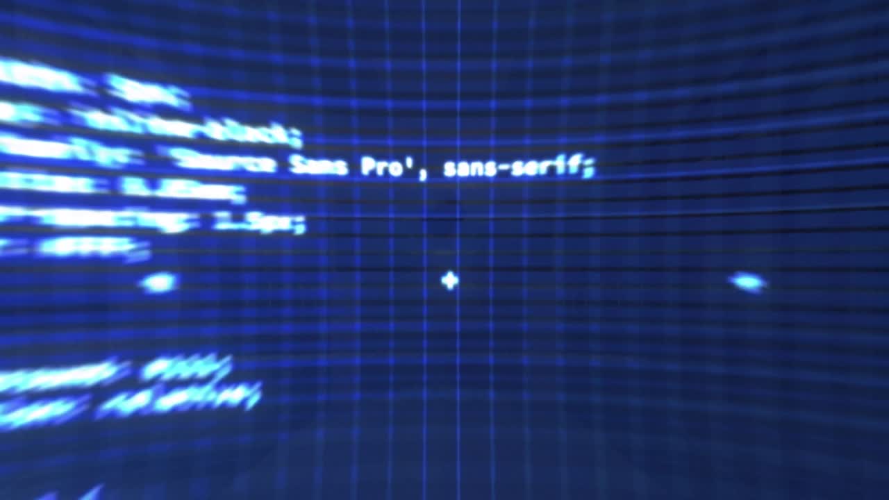 Animation of data processing and digital screen over server room