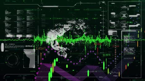 Animation-of-charts-and-data-processing-over-globe-and-screen