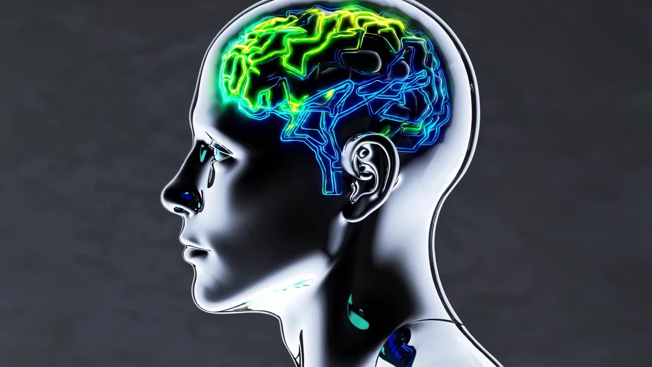 3D-illustrasjon av et menneskehode med fremhevet hjerne